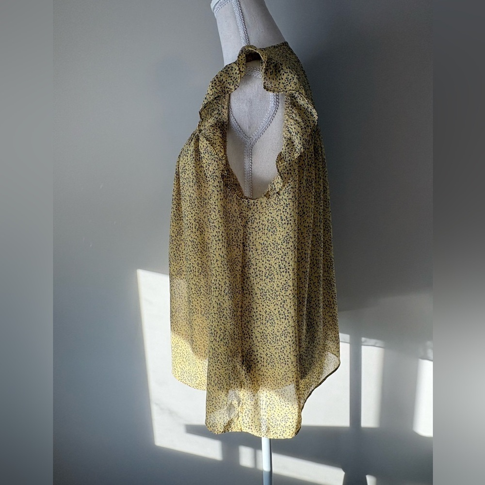 Bodyflirt Yellow Floral Ruffle Cap Sleeve V-Neck Blouse Size 6 - Picture 5 of 10